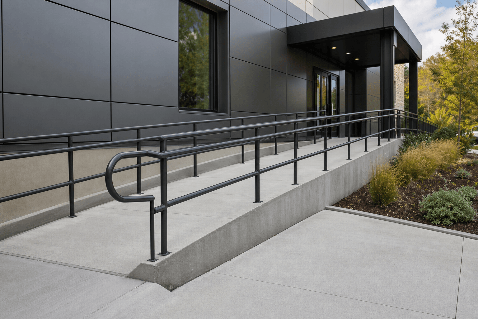 Illustrative view of exterior ada handrails work